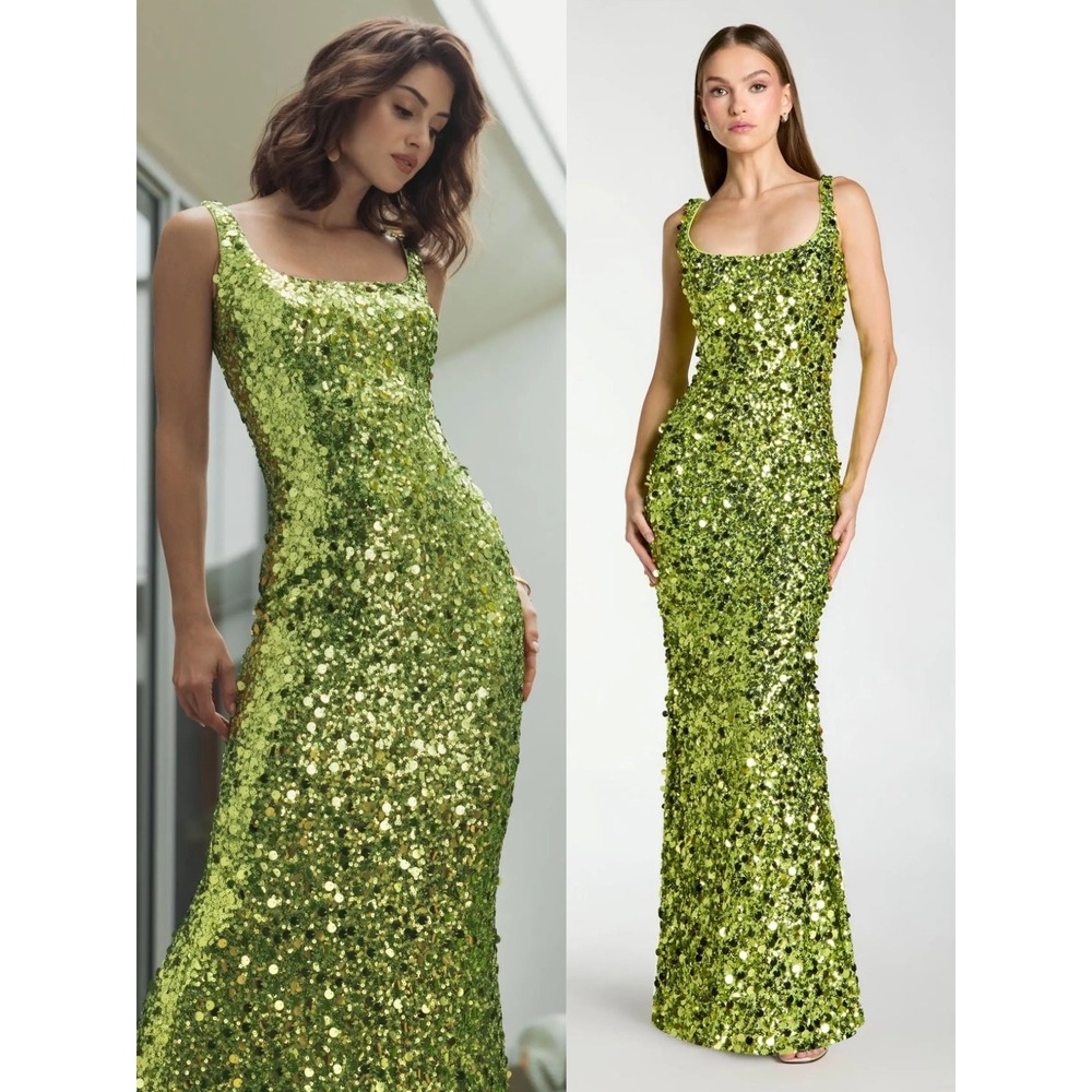 NWT Mac Duggal Ieena Green Sleeveless Paillette Sequin Column Gown $498 - Size 4